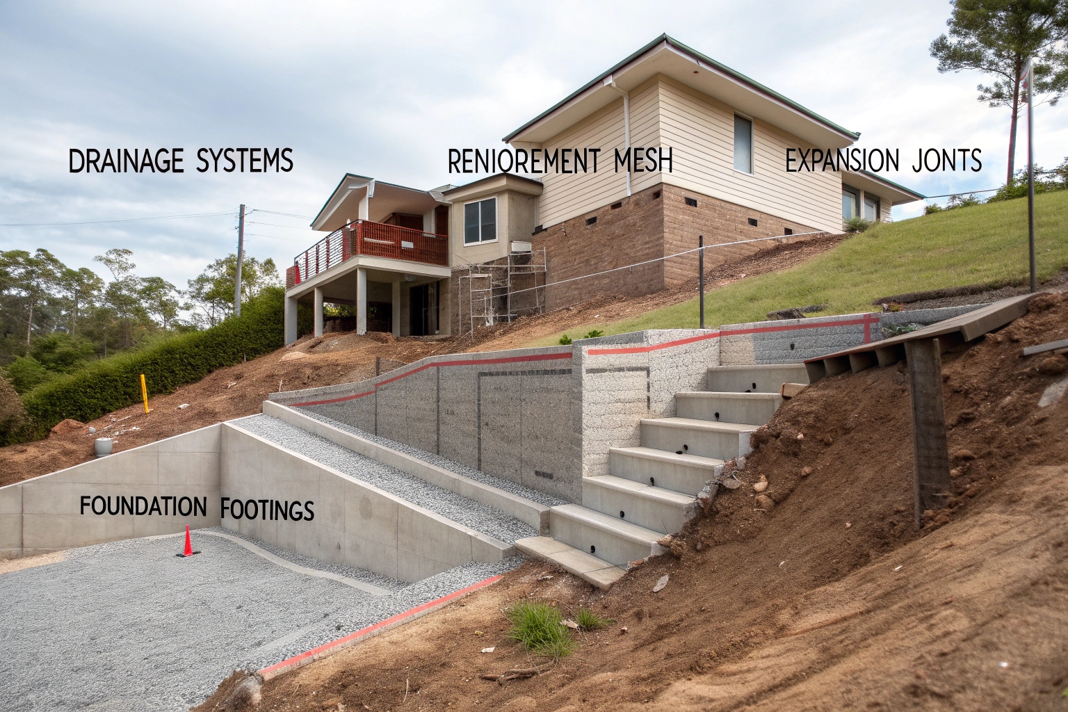 A cross section showing layers of foundation