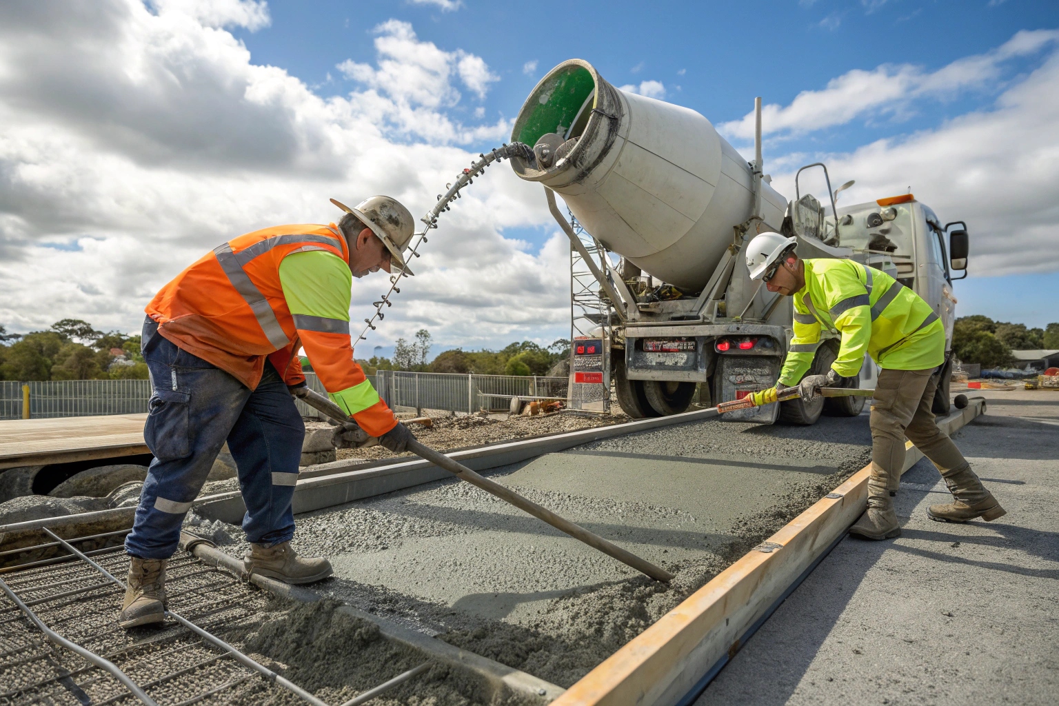 professional contractors laying concrete