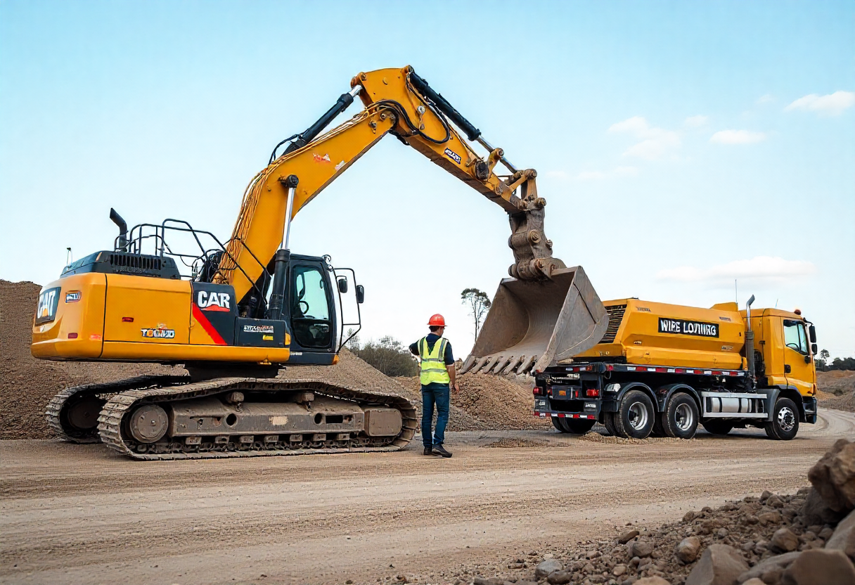 Heavy demolition equipment lineup at Logan construction site