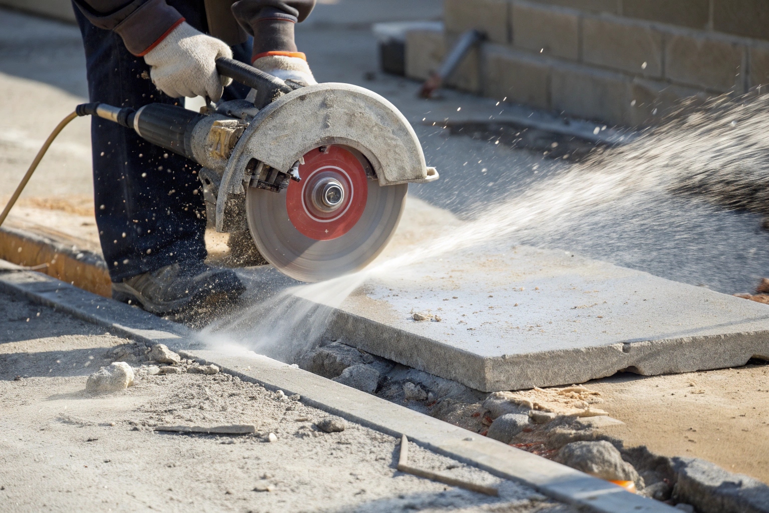 Diamond cutting concrete breaking method with dust control for clean precise cuts in Logan construction project